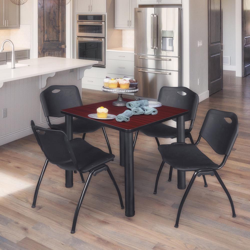 Kee 30" Square Breakroom Table- Mahogany/ Black & 4 'M' Stack Chairs- Black. Picture 2