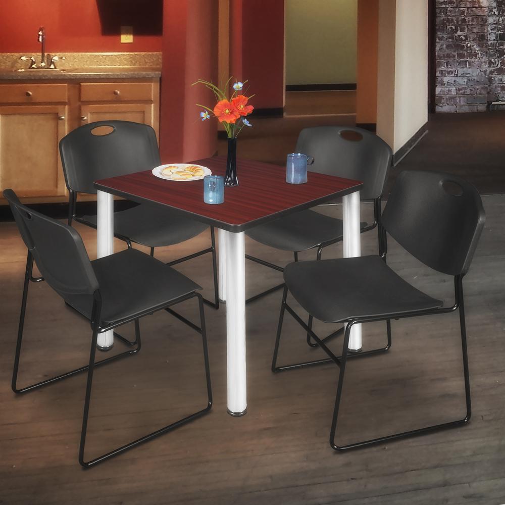 Kee 30" Square Breakroom Table- Mahogany/ Chrome & 4 Zeng Stack Chairs- Black. Picture 2
