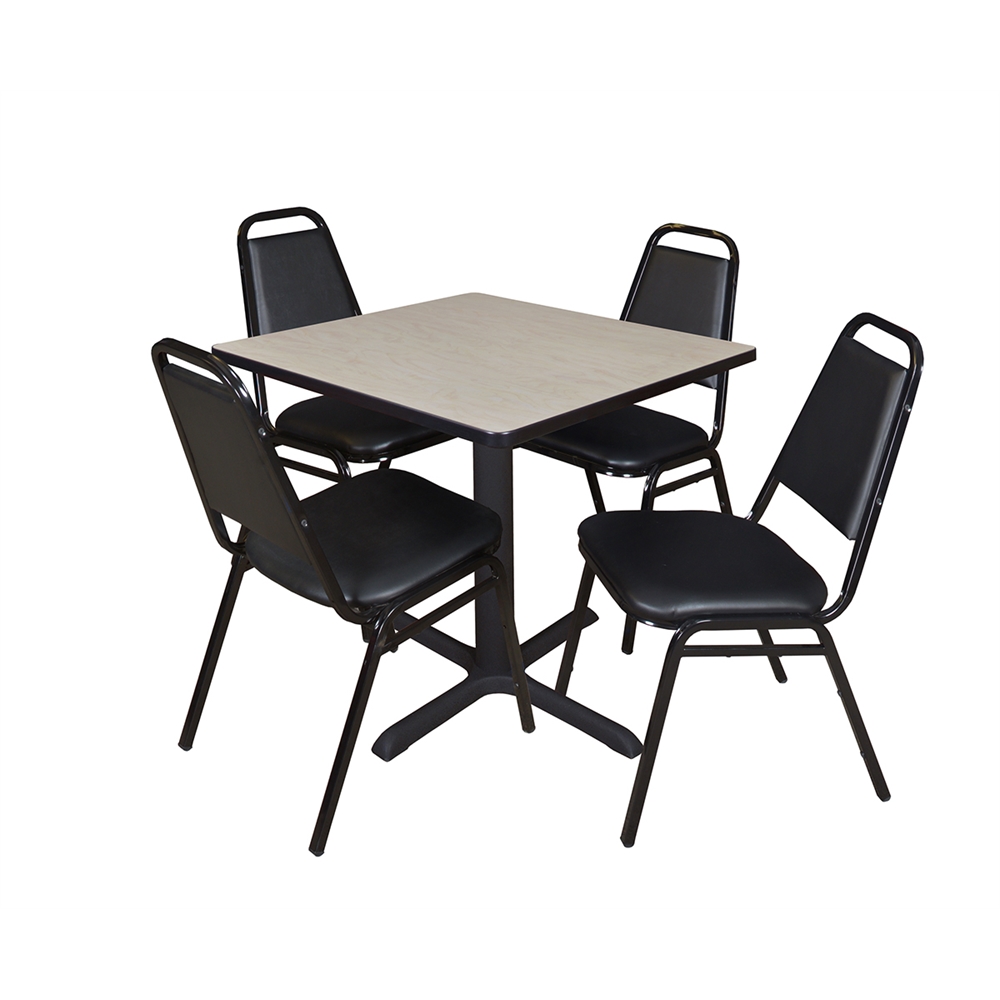 Cain 30" Square Breakroom Table- Maple & 4 Restaurant Stack Chairs- Black. Picture 1