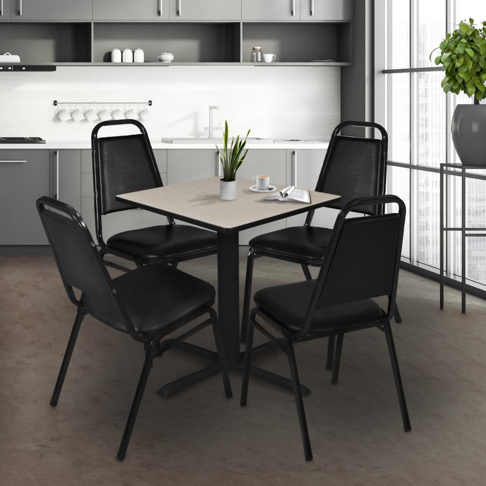 Cain 30" Square Breakroom Table- Maple & 4 Restaurant Stack Chairs- Black. Picture 2