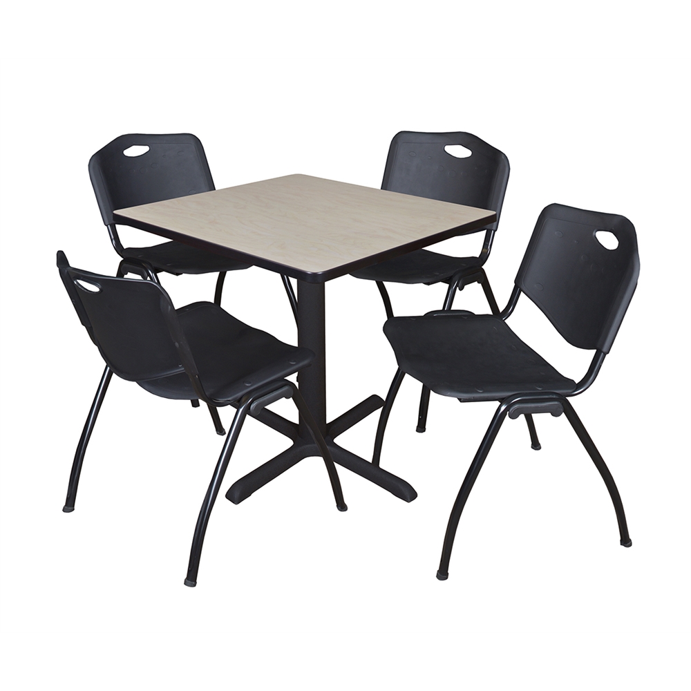 Cain 30" Square Breakroom Table- Maple & 4 'M' Stack Chairs- Black. Picture 1