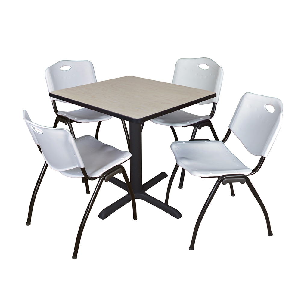 Cain 30" Square Breakroom Table- Maple & 4 'M' Stack Chairs- Grey. Picture 1