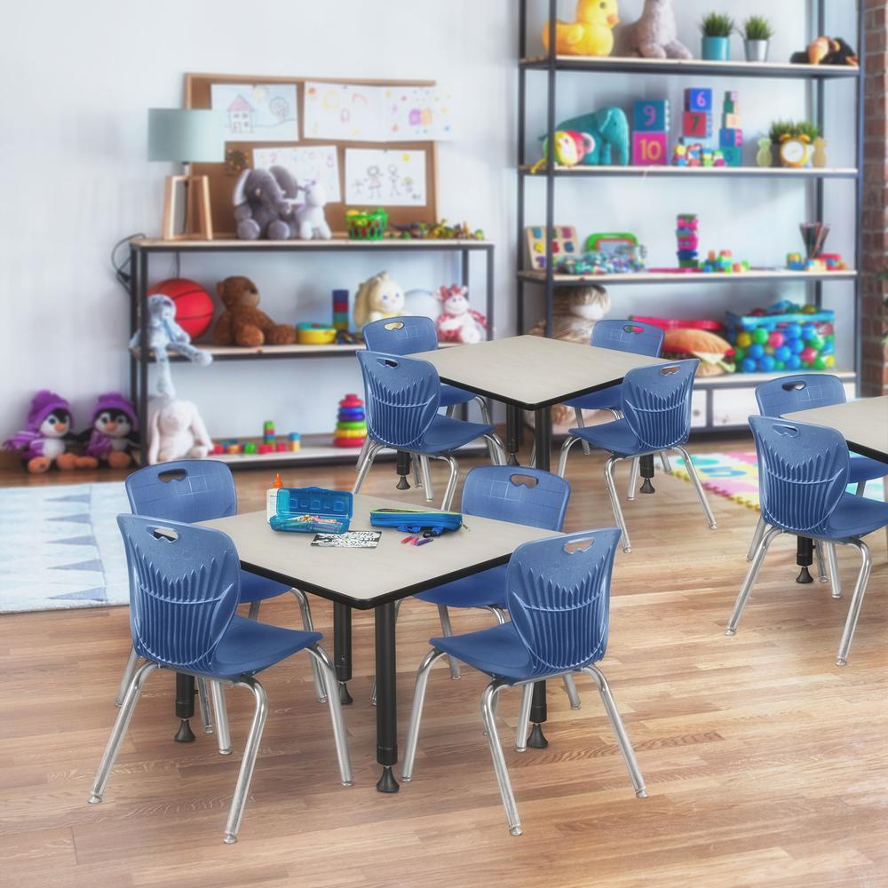 Kee 30" Square Height Adjustable Classroom Table - Maple & 4 Andy 12-in Stack Chairs- Navy Blue. Picture 7