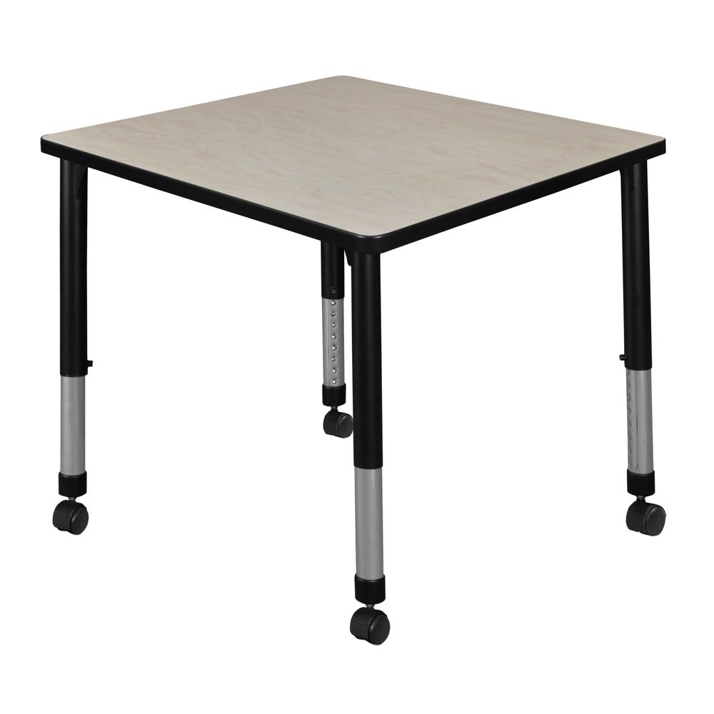Kee 30" Square Height Adjustable Mobile Classroom Table - Maple. Picture 1