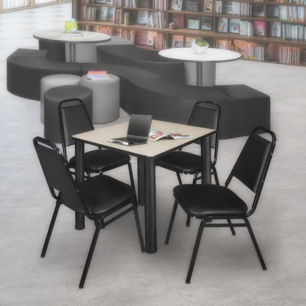 Kee 30" Square Breakroom Table- Maple/ Black & 4 Restaurant Stack Chairs- Black. Picture 2