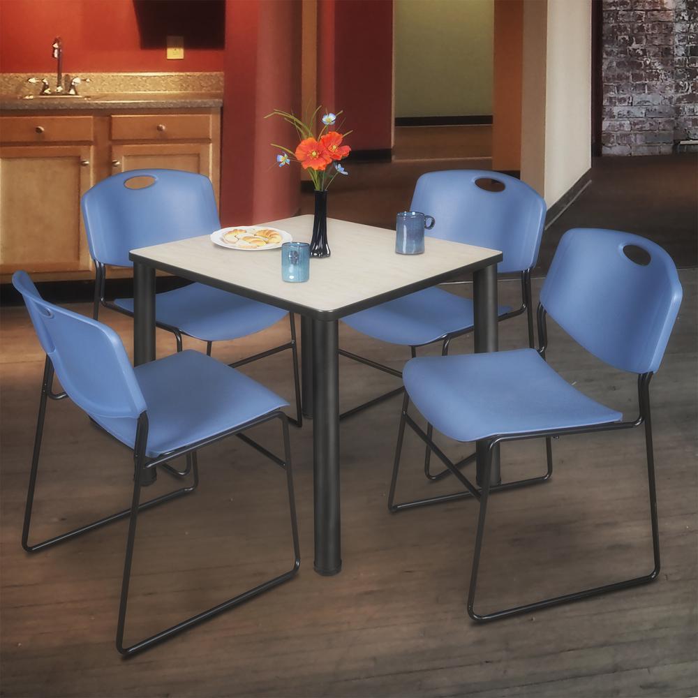 Kee 30" Square Breakroom Table- Maple/ Black & 4 Zeng Stack Chairs- Blue. Picture 2
