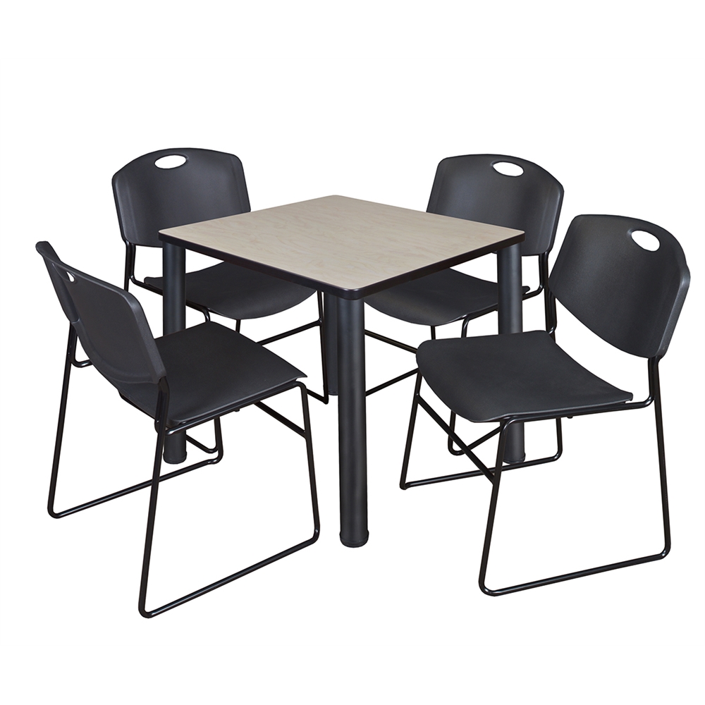 Kee 30" Square Breakroom Table- Maple/ Black & 4 Zeng Stack Chairs- Black. Picture 1