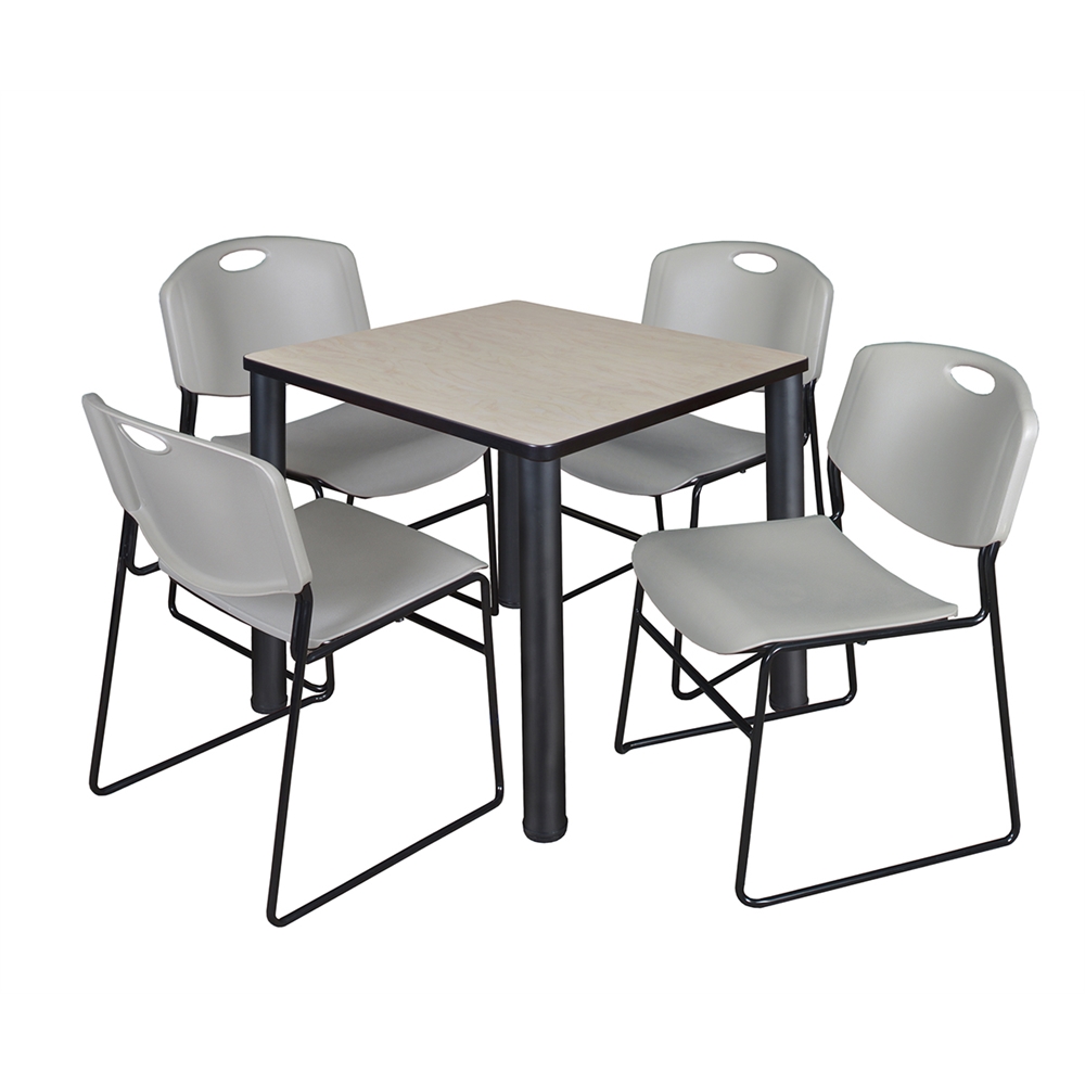 Kee 30" Square Breakroom Table- Maple/ Black & 4 Zeng Stack Chairs- Grey. Picture 1