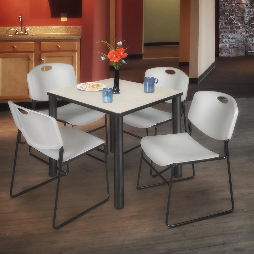 Kee 30" Square Breakroom Table- Maple/ Black & 4 Zeng Stack Chairs- Grey. Picture 2