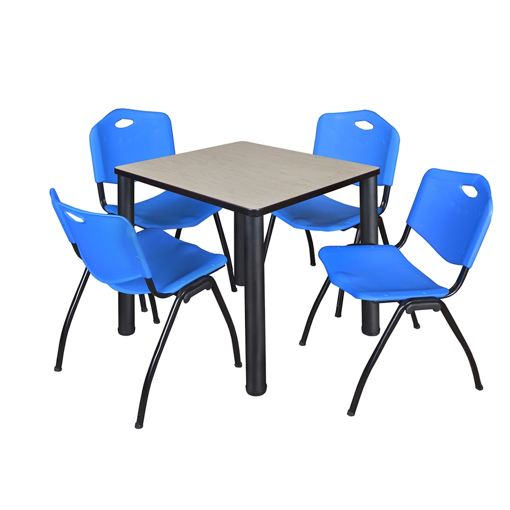 Kee 30" Square Breakroom Table- Maple/ Black & 4 'M' Stack Chairs- Blue. Picture 1