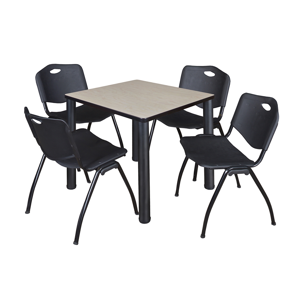Kee 30" Square Breakroom Table- Maple/ Black & 4 'M' Stack Chairs- Black. Picture 1