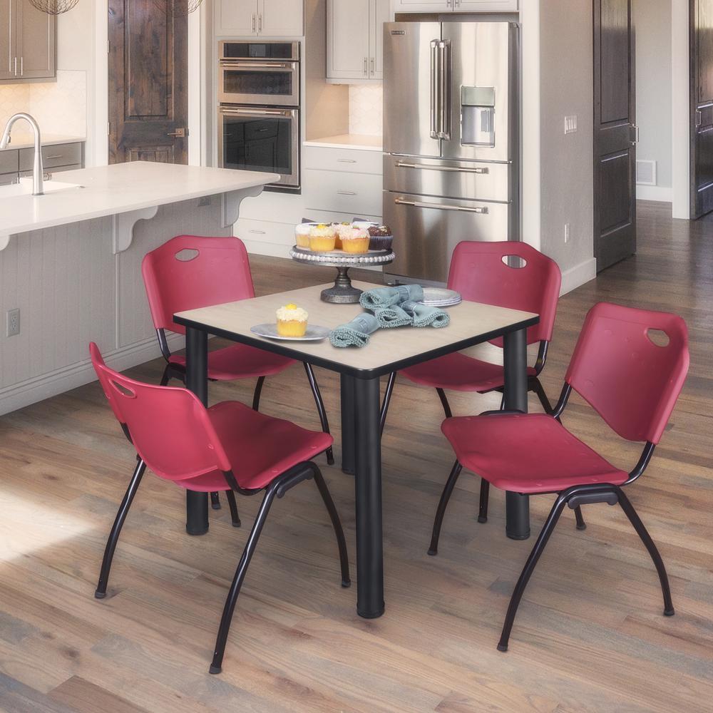 Kee 30" Square Breakroom Table- Maple/ Black & 4 'M' Stack Chairs- Burgundy. Picture 2