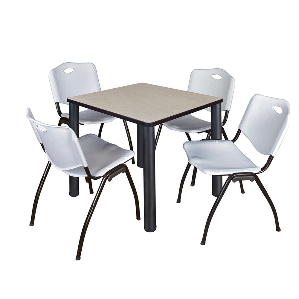 Kee 30" Square Breakroom Table- Maple/ Black & 4 'M' Stack Chairs- Grey. Picture 1