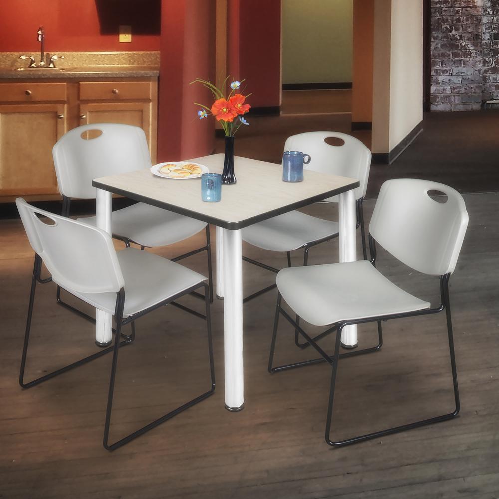 Kee 30" Square Breakroom Table- Maple/ Chrome & 4 Zeng Stack Chairs- Grey. Picture 2