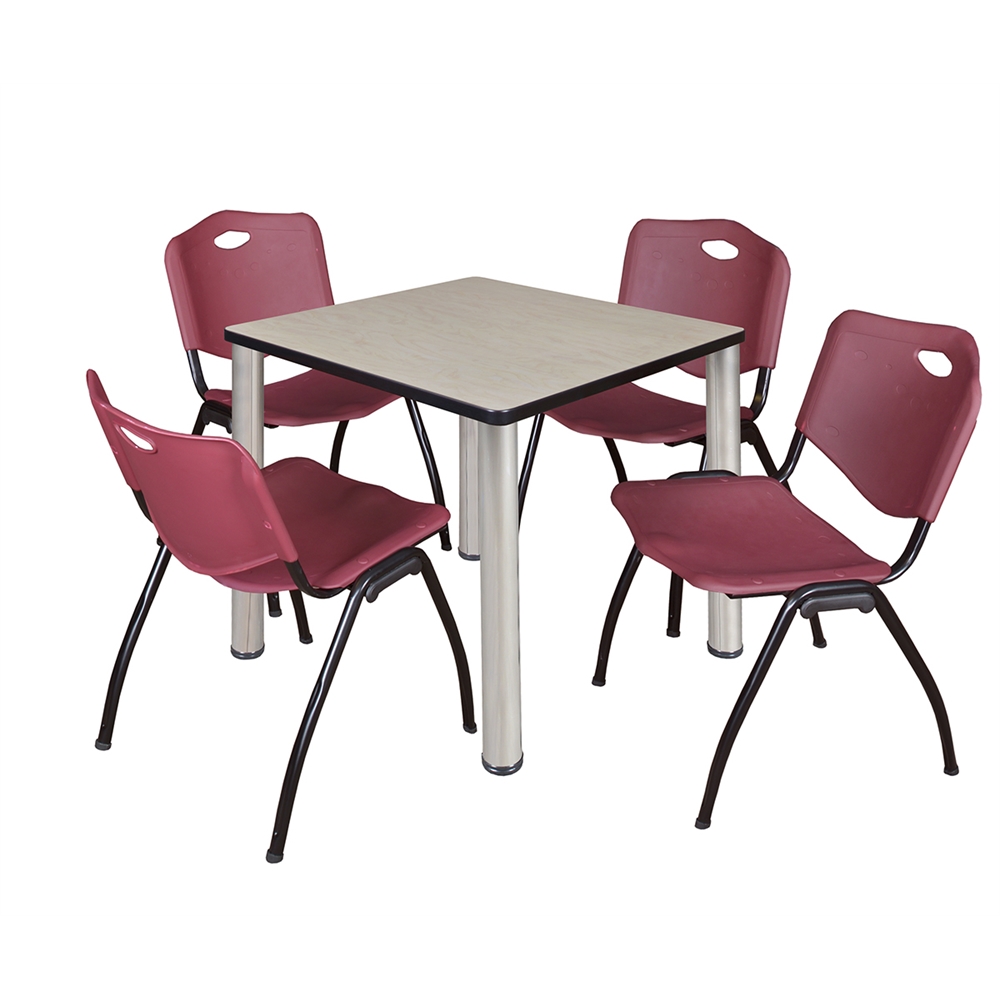Kee 30" Square Breakroom Table- Maple/ Chrome & 4 'M' Stack Chairs- Burgundy. Picture 1