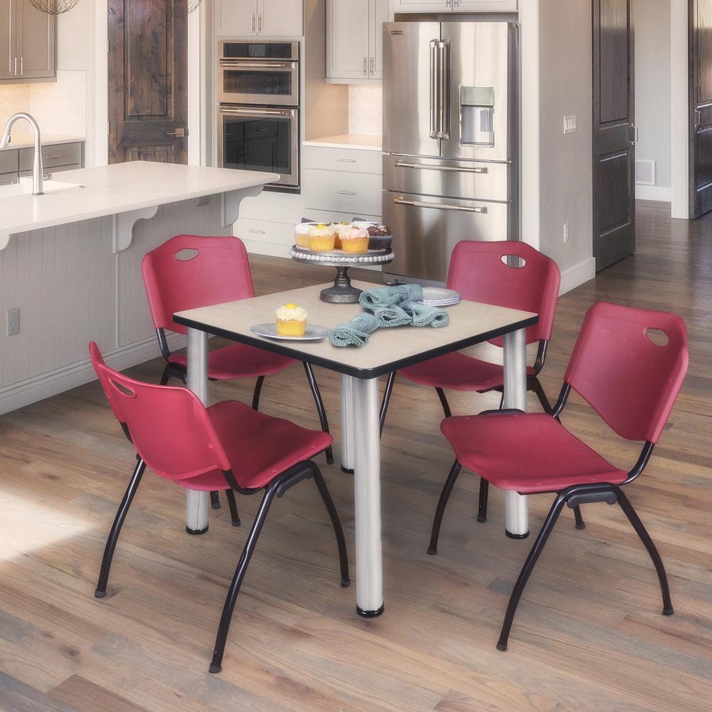 Kee 30" Square Breakroom Table- Maple/ Chrome & 4 'M' Stack Chairs- Burgundy. Picture 2
