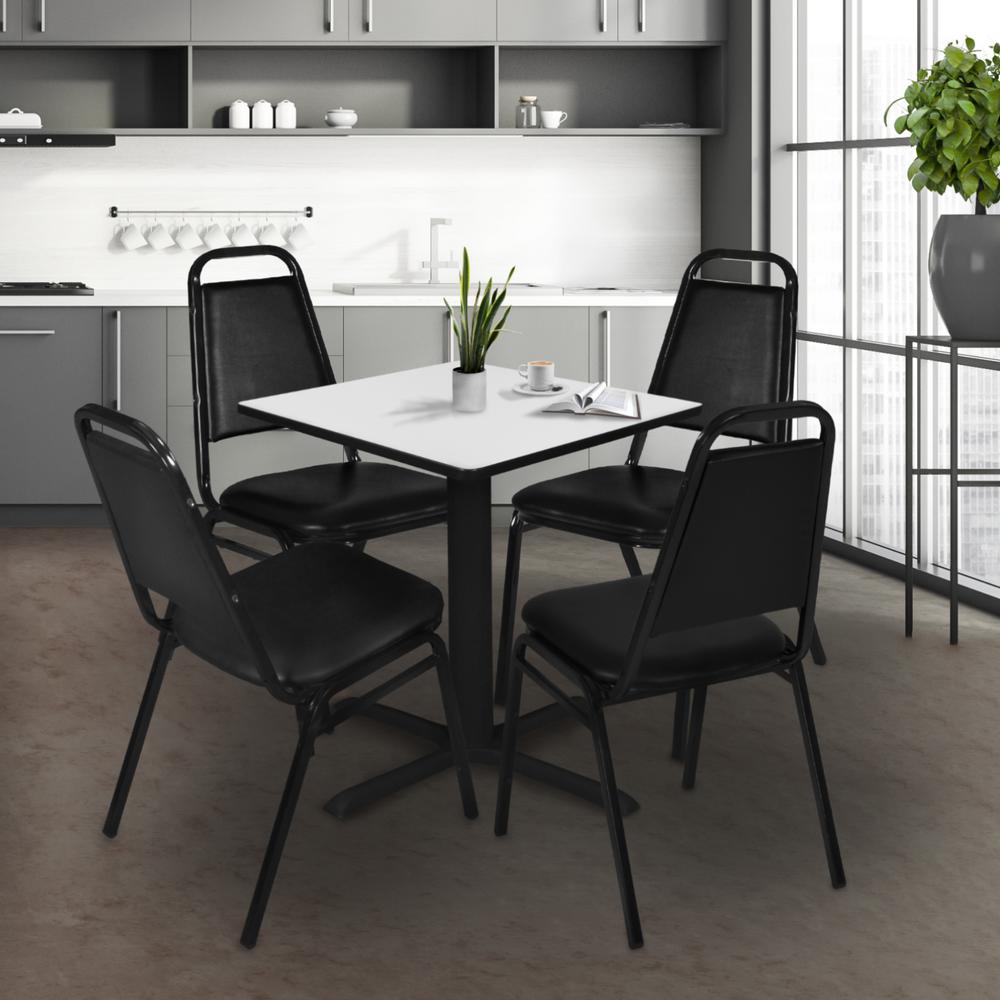 Regency Cain 30 in. Square Breakroom Table- White & 4 Restaurant Stack Chairs- Black. Picture 8