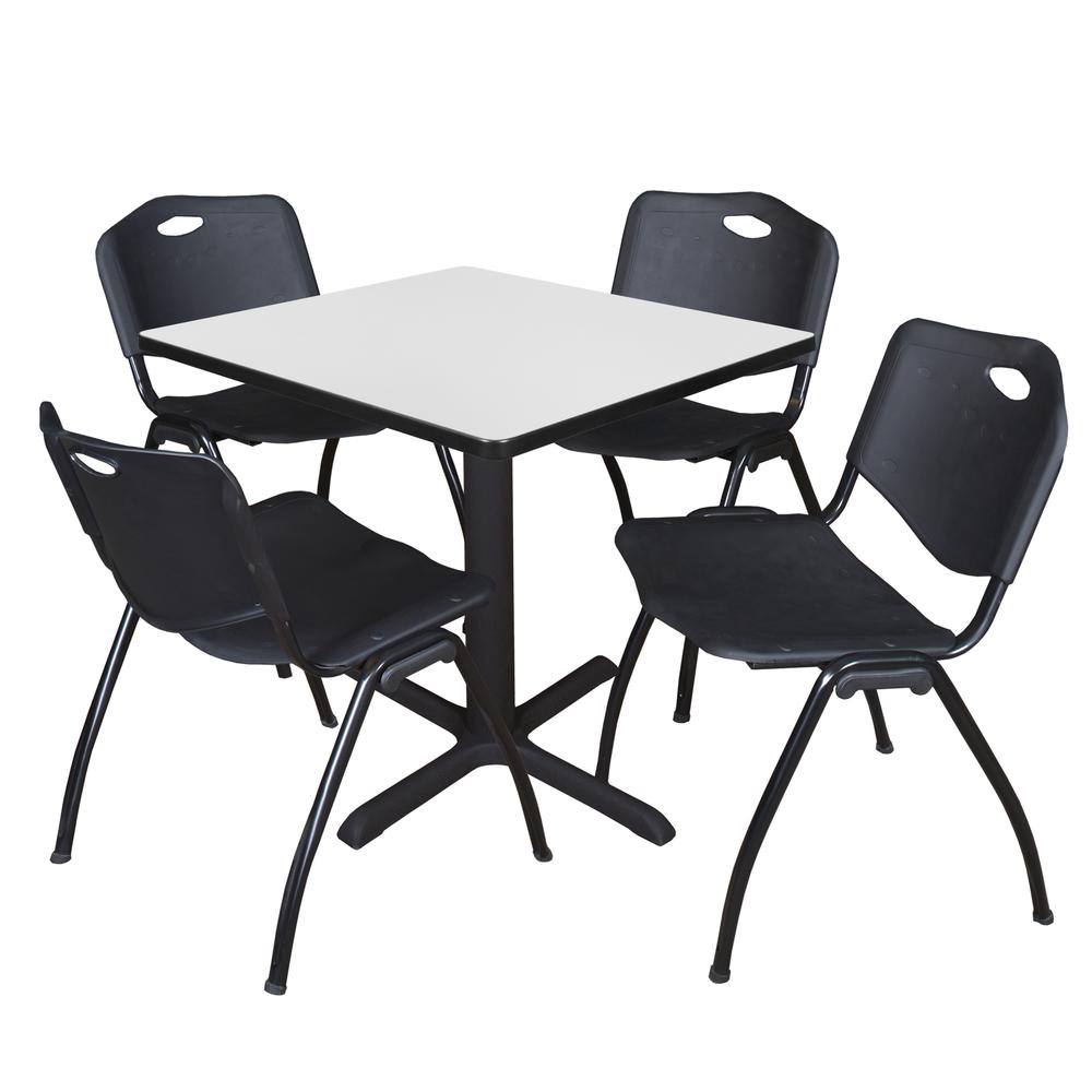 Regency Cain 30 in. Square Breakroom Table- White & 4 M Stack Chairs- Black. Picture 1