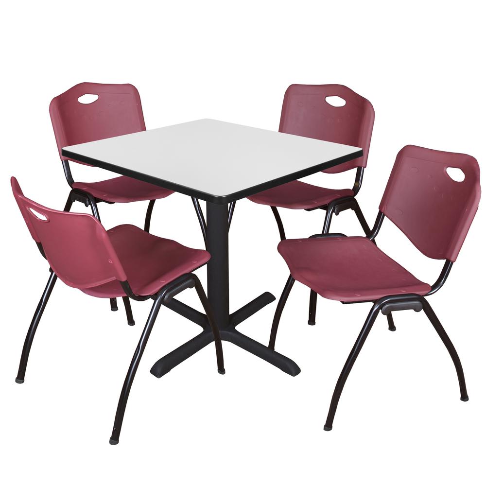 Regency Cain 30 in. Square Breakroom Table- White & 4 M Stack Chairs- Burgundy. Picture 1