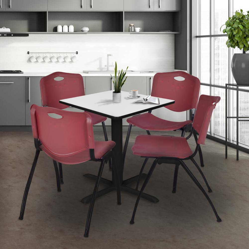 Regency Cain 30 in. Square Breakroom Table- White & 4 M Stack Chairs- Burgundy. Picture 8