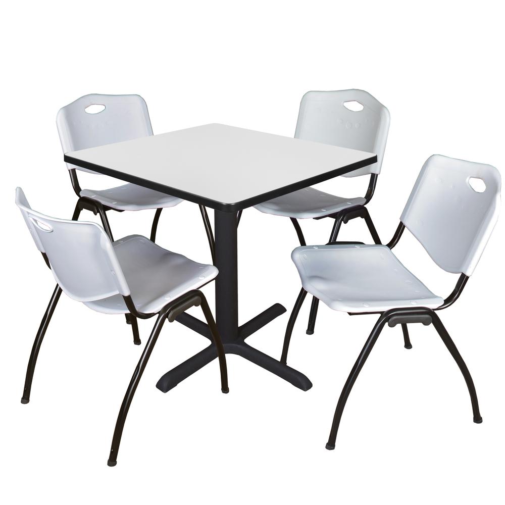 Regency Cain 30 in. Square Breakroom Table- White & 4 M Stack Chairs- Grey. Picture 1