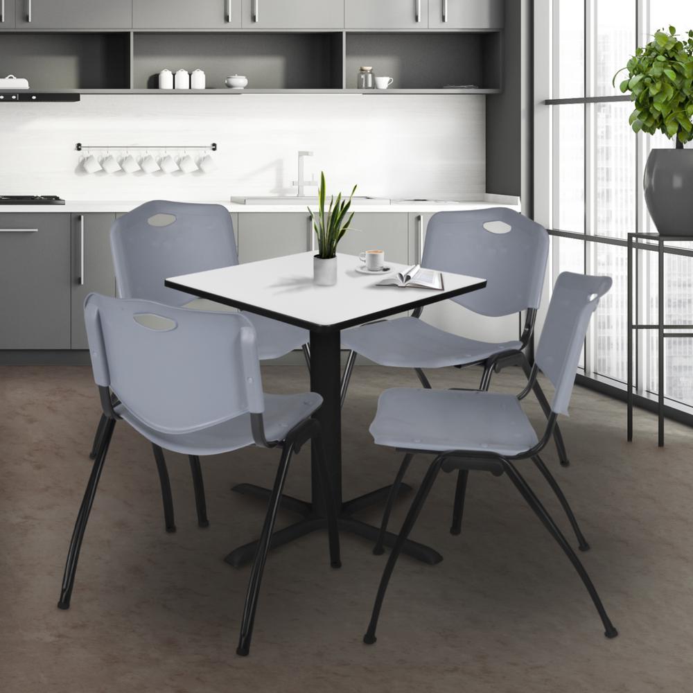 Regency Cain 30 in. Square Breakroom Table- White & 4 M Stack Chairs- Grey. Picture 8