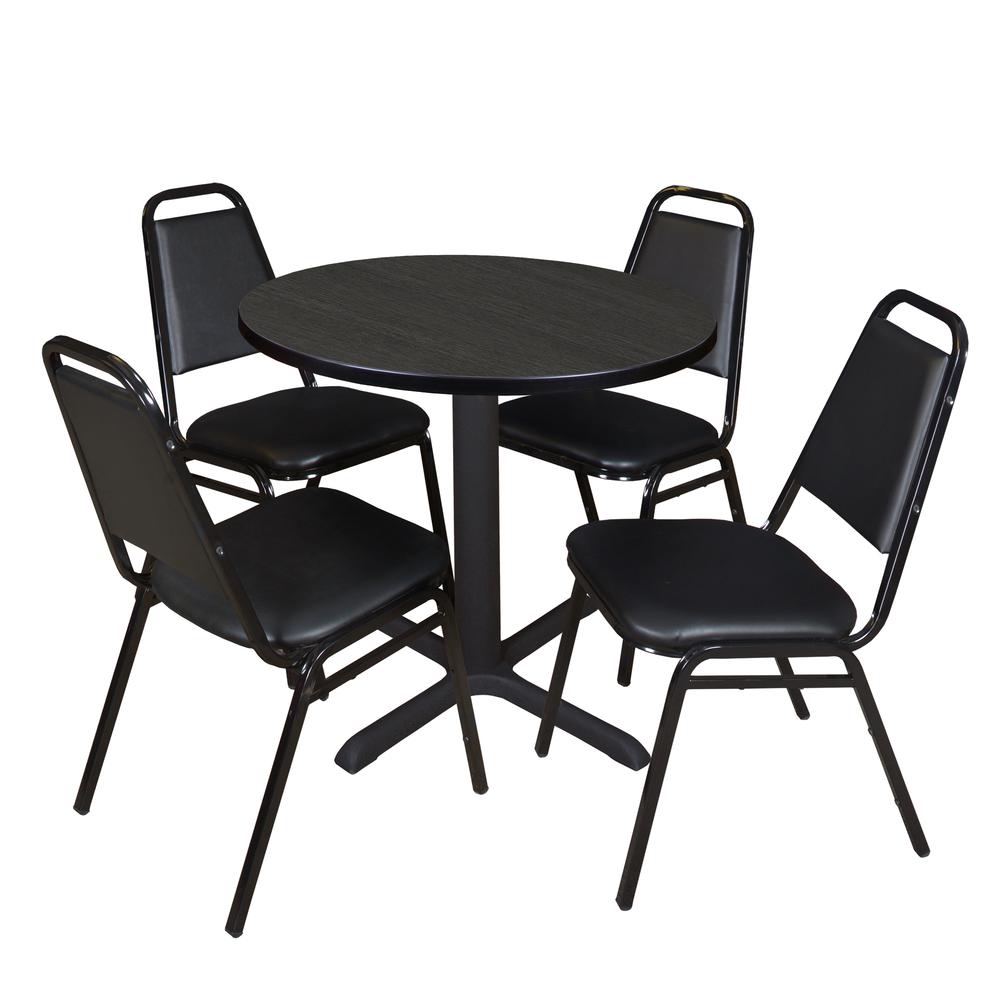 Regency Cain 30 in. Round Breakroom Table- Ash Grey & 4 Restaurant Stack Chairs- Black. Picture 1