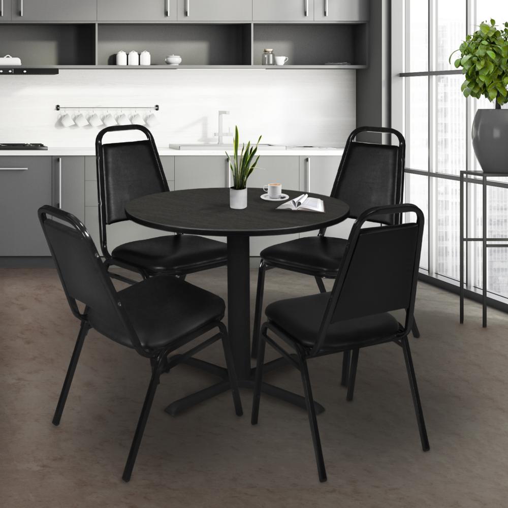 Regency Cain 30 in. Round Breakroom Table- Ash Grey & 4 Restaurant Stack Chairs- Black. Picture 8