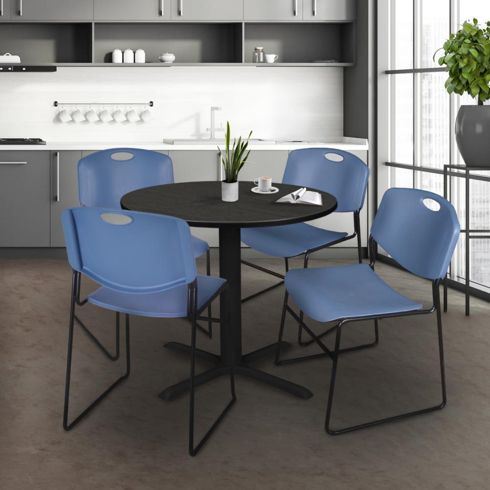 Regency Cain 30 in. Round Breakroom Table- Ash Grey & 4 Zeng Stack Chairs- Blue. Picture 8