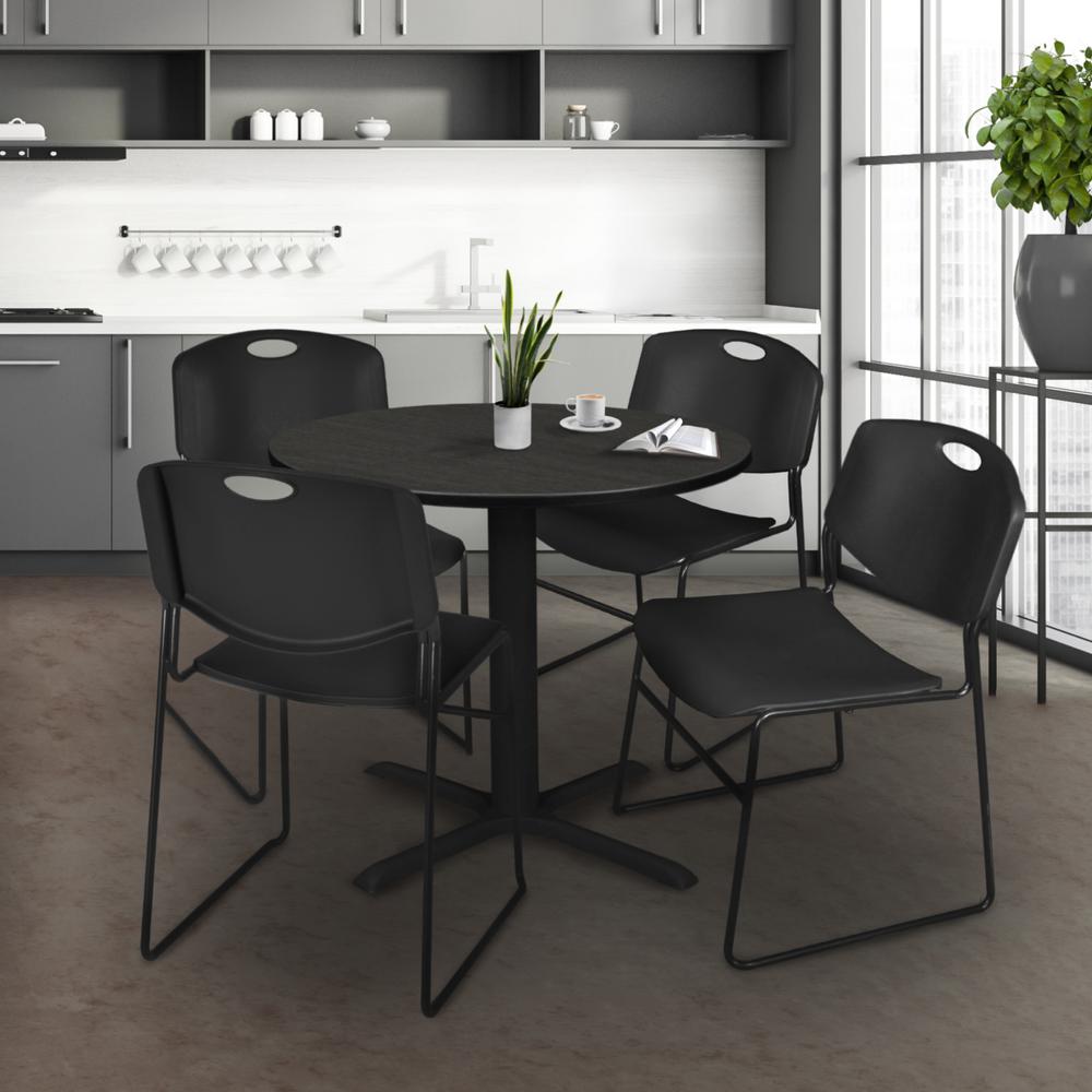 Regency Cain 30 in. Round Breakroom Table- Ash Grey & 4 Zeng Stack Chairs- Black. Picture 8