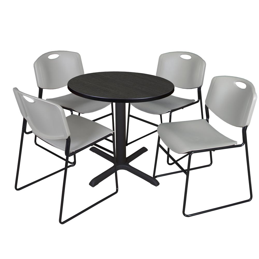 Regency Cain 30 in. Round Breakroom Table- Ash Grey & 4 Zeng Stack Chairs- Grey. Picture 1