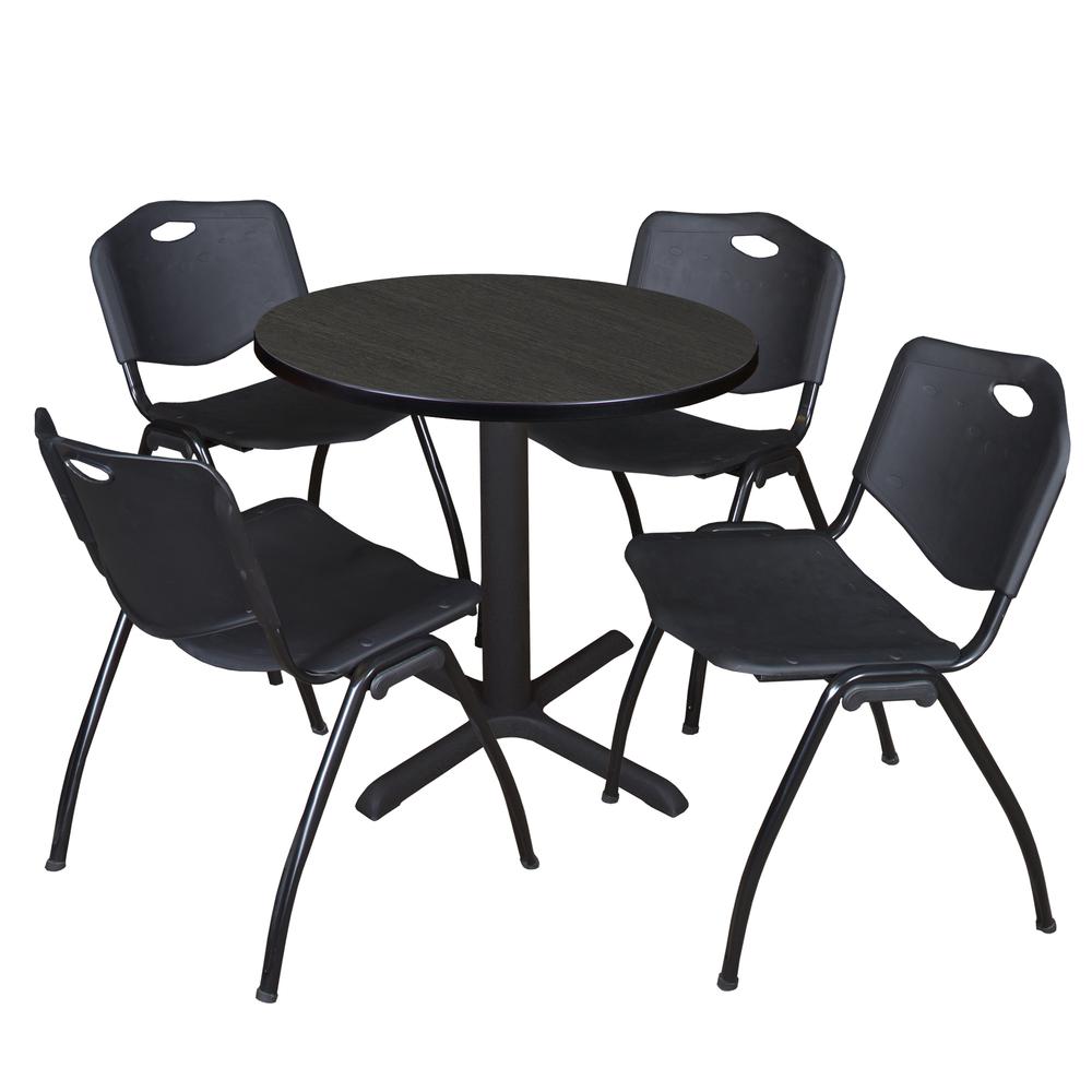 Regency Cain 30 in. Round Breakroom Table- Ash Grey & 4 M Stack Chairs- Black. Picture 1