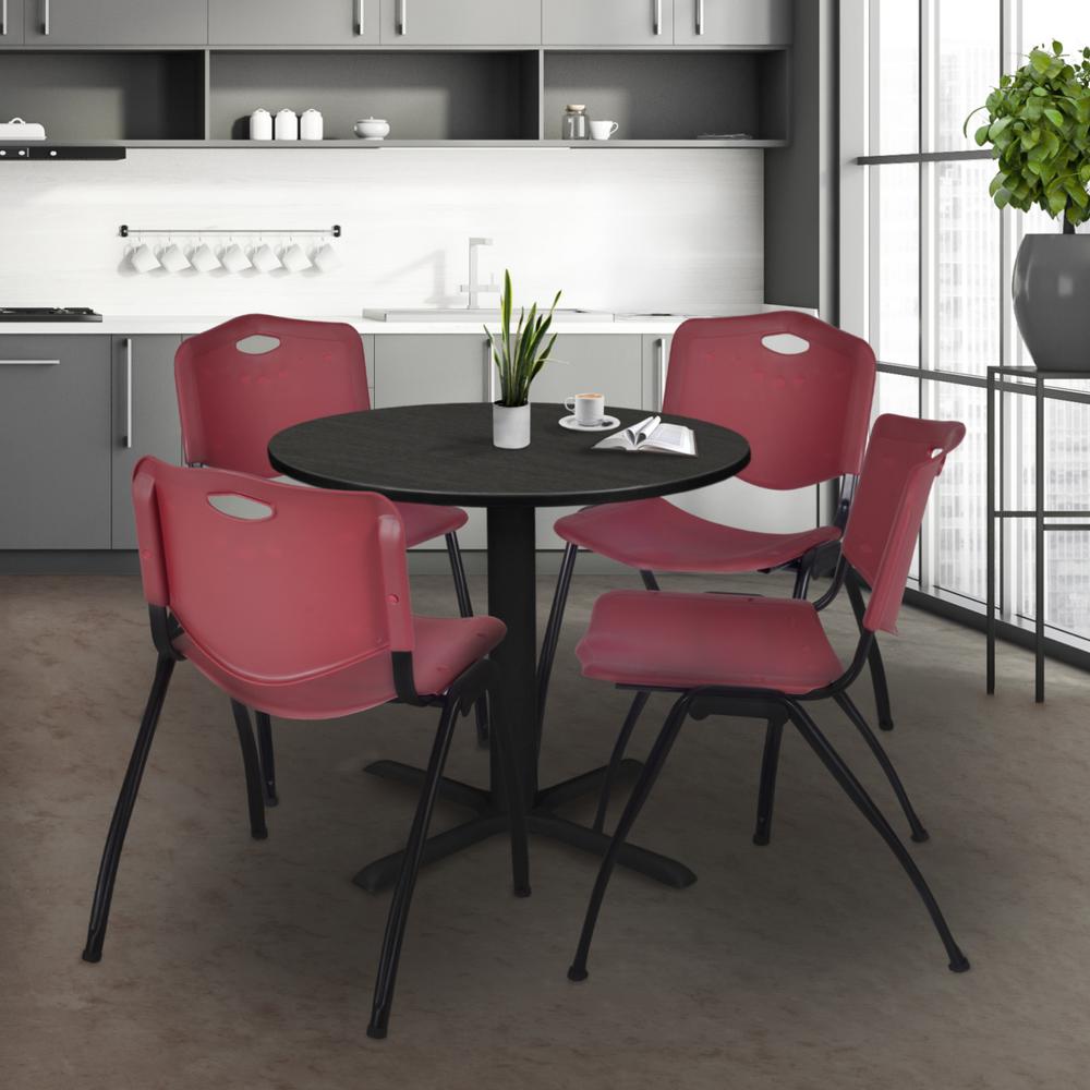 Regency Cain 30 in. Round Breakroom Table- Ash Grey & 4 M Stack Chairs- Burgundy. Picture 8