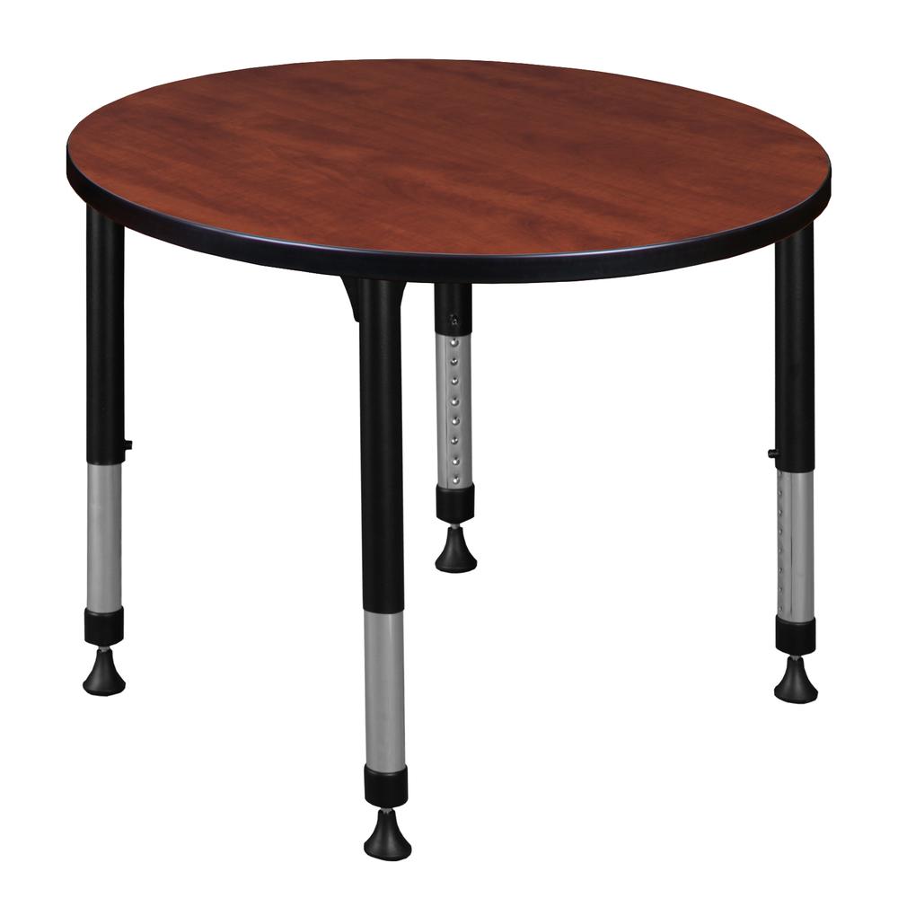 Kee 30" Round Height Adjustable Classroom Table - Cherry. Picture 1