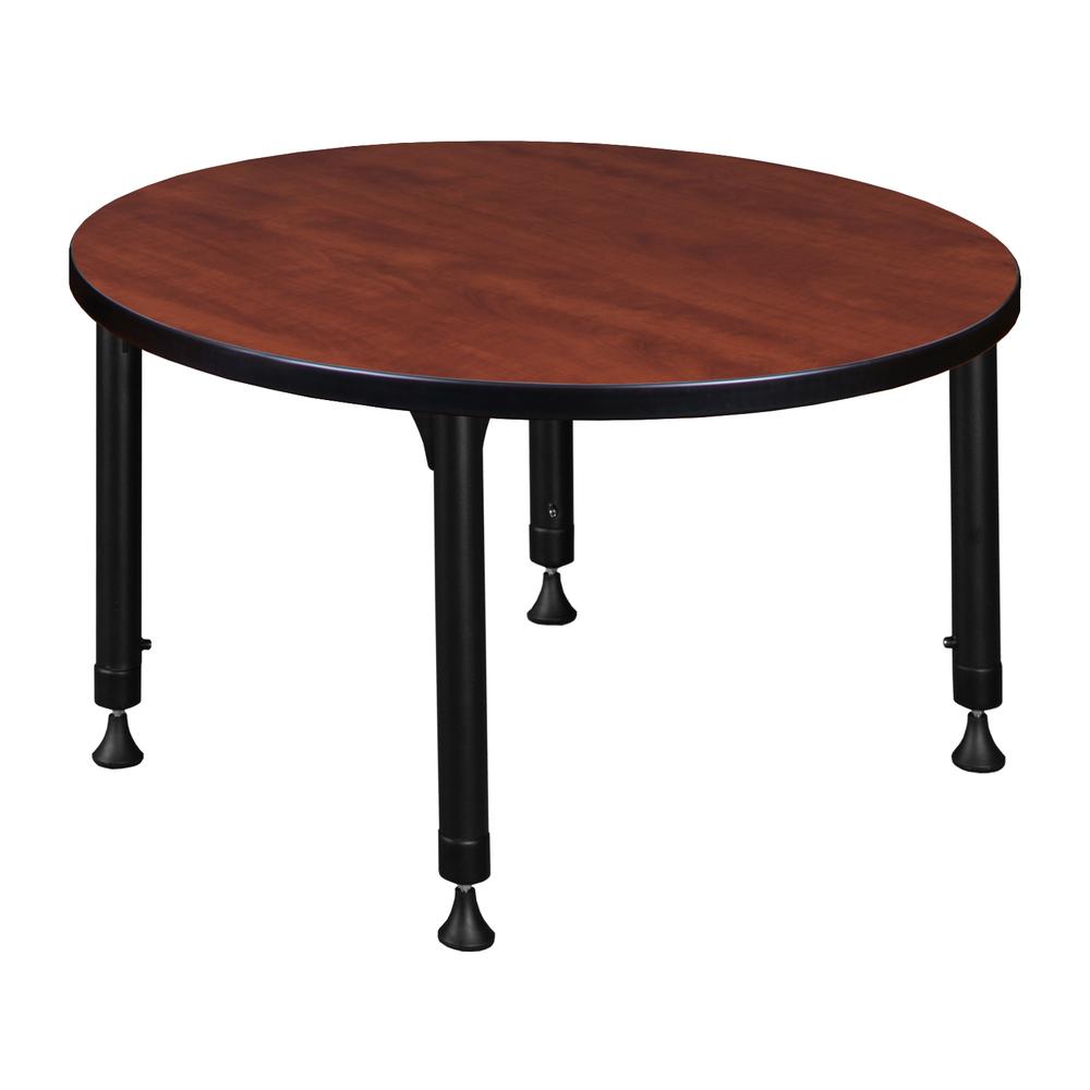 Kee 30" Round Height Adjustable Classroom Table - Cherry. Picture 2
