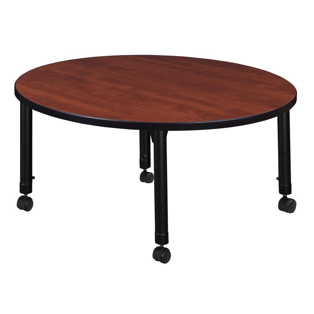Kee 30" Round Height Adjustable  Mobile Classroom Table - Cherry. Picture 2