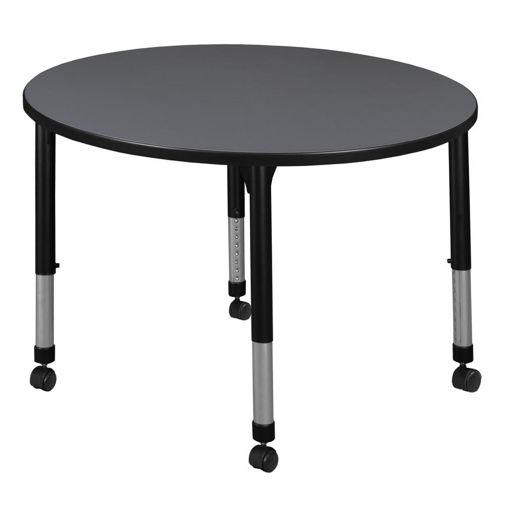 Kee 30" Round Height Adjustable  Mobile Classroom Table - Grey. Picture 1