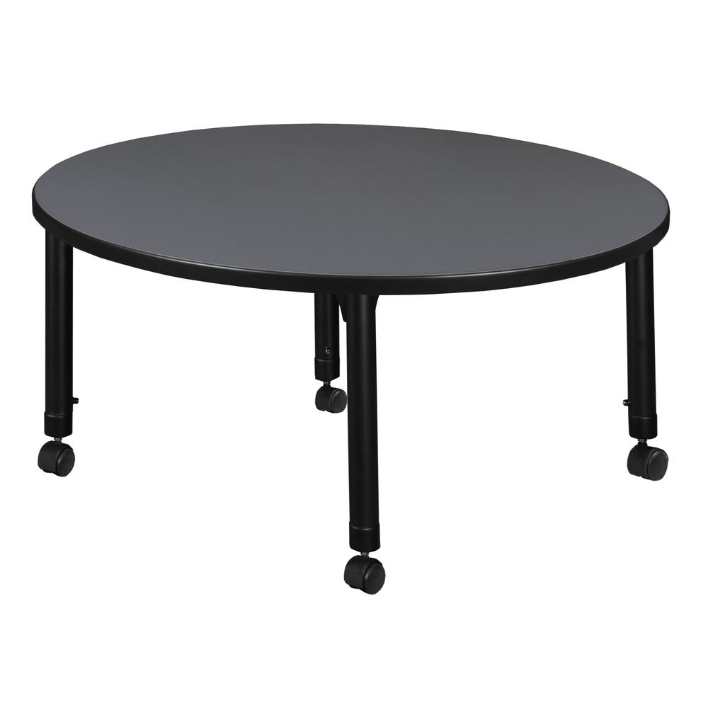 Kee 30" Round Height Adjustable  Mobile Classroom Table - Grey. Picture 2