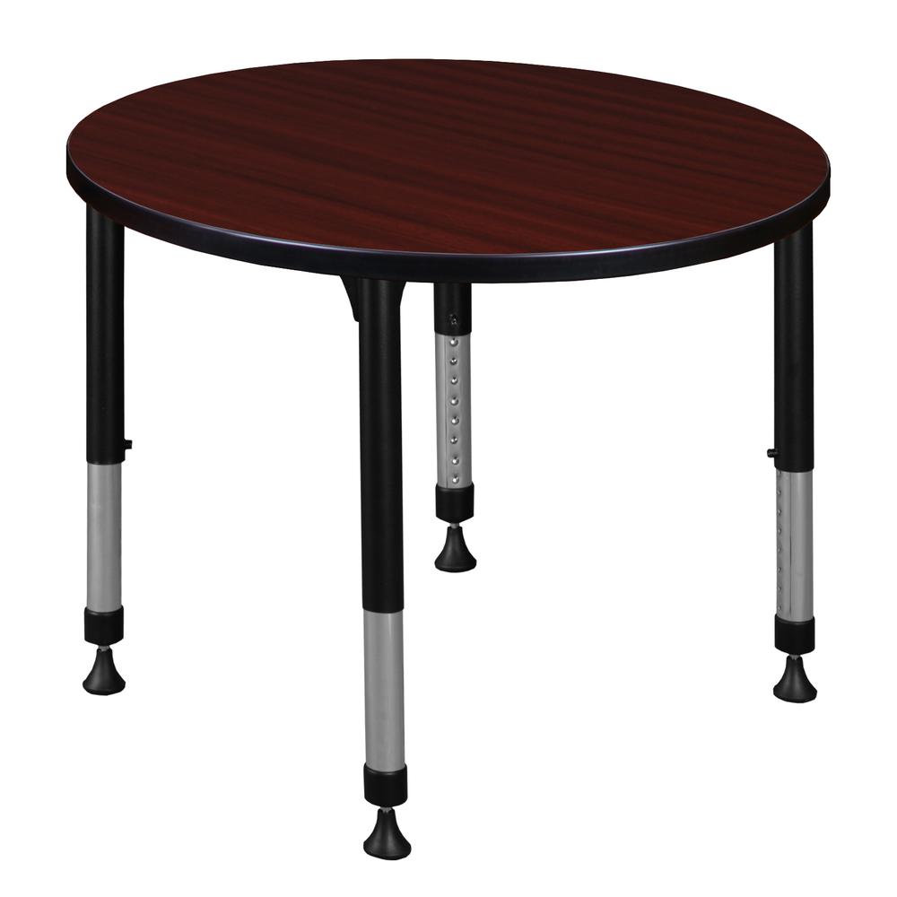 Kee 30" Round Height Adjustable Classroom Table - Mahogany. Picture 1