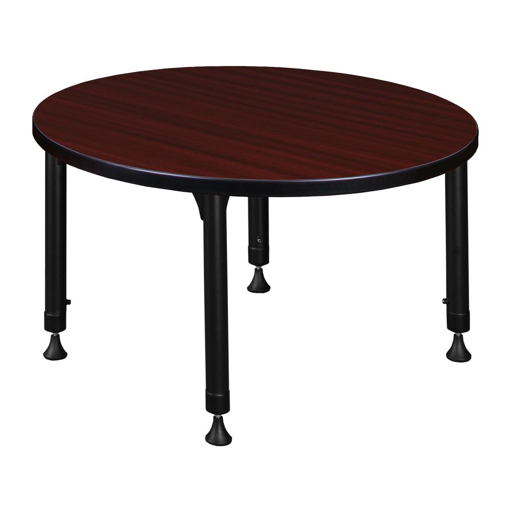 Kee 30" Round Height Adjustable Classroom Table - Mahogany. Picture 2