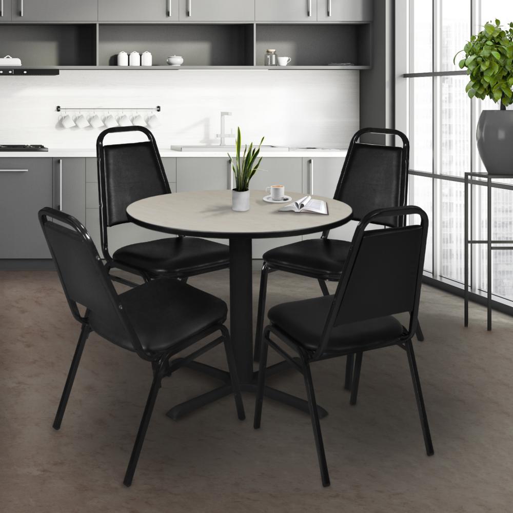 Cain 30" Round Breakroom Table- Maple & 4 Restaurant Stack Chairs- Black. Picture 2
