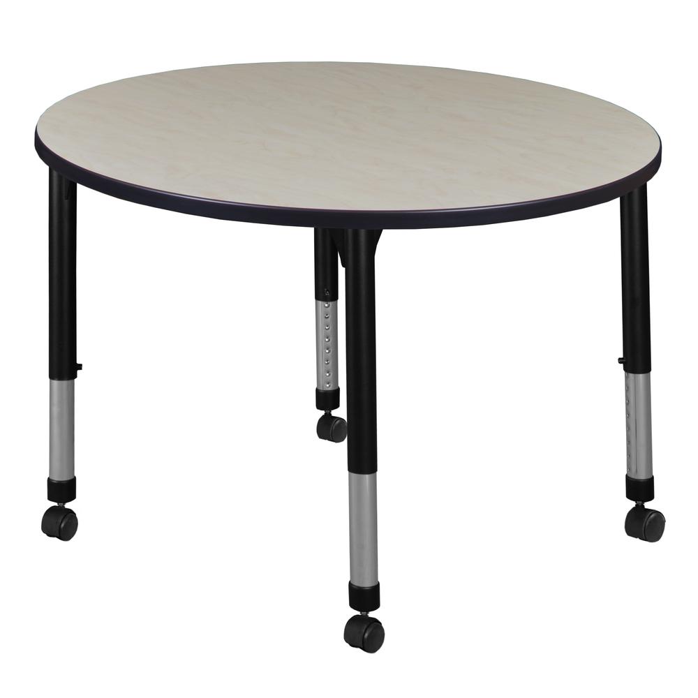 Kee 30" Round Height Adjustable  Mobile Classroom Table - Maple. Picture 1