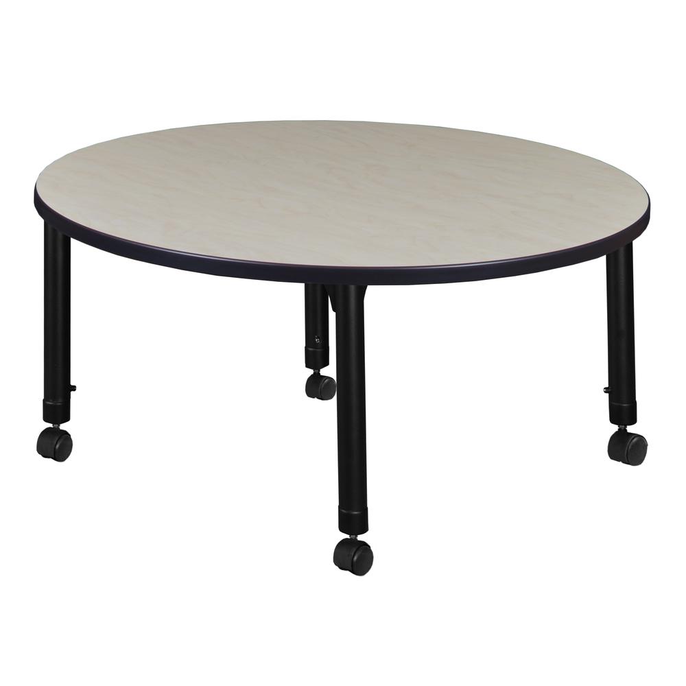 Kee 30" Round Height Adjustable  Mobile Classroom Table - Maple. Picture 2