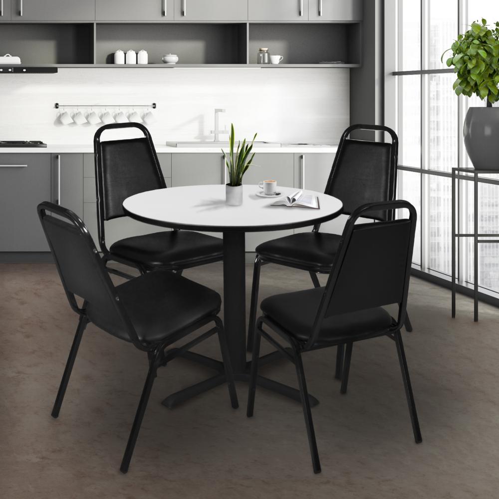 Regency Cain 30 in. Round Breakroom Table- White & 4 Restaurant Stack Chairs- Black. Picture 8