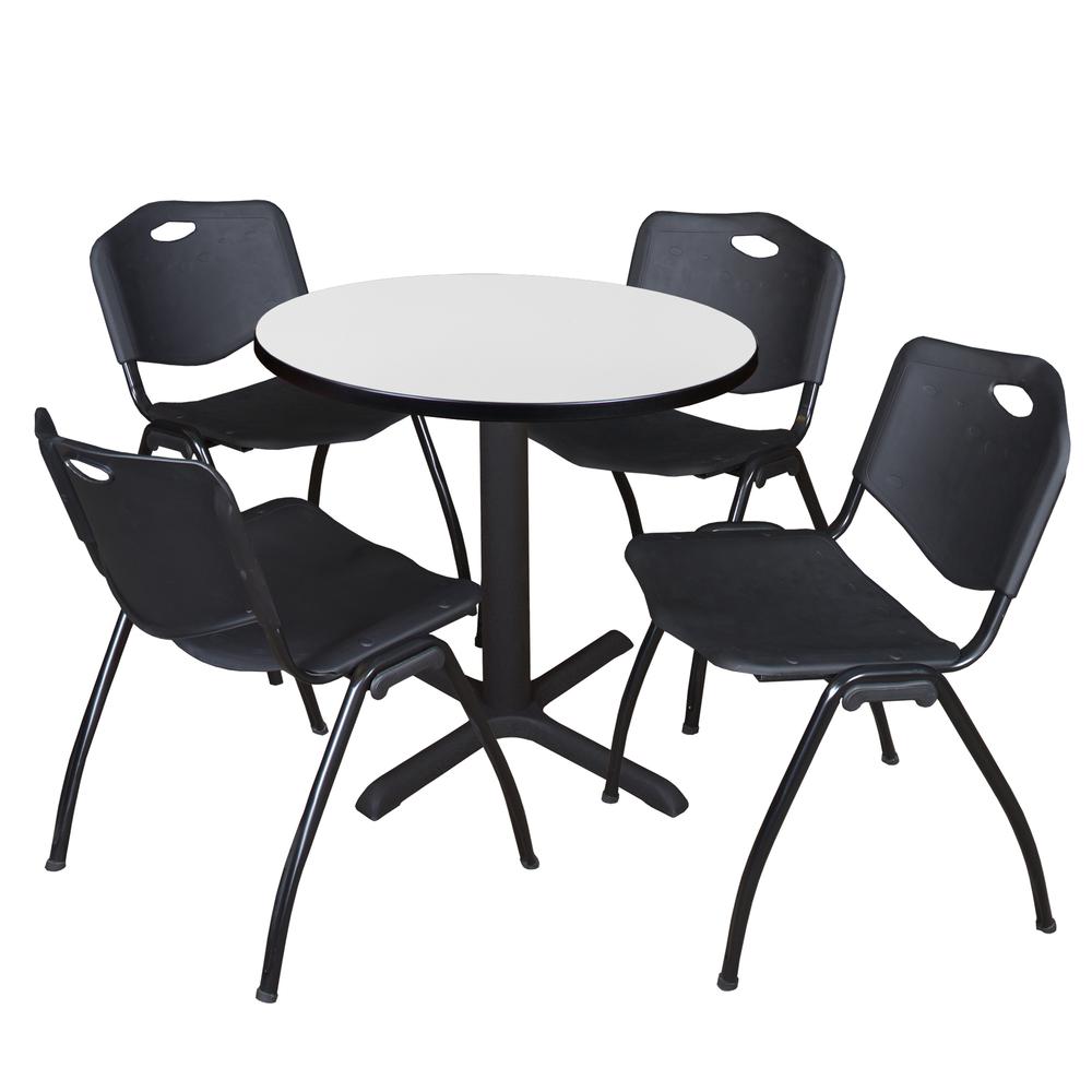 Regency Cain 30 in. Round Breakroom Table- White & 4 M Stack Chairs- Black. Picture 1