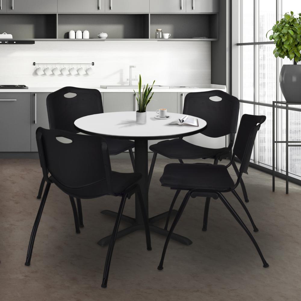 Regency Cain 30 in. Round Breakroom Table- White & 4 M Stack Chairs- Black. Picture 8