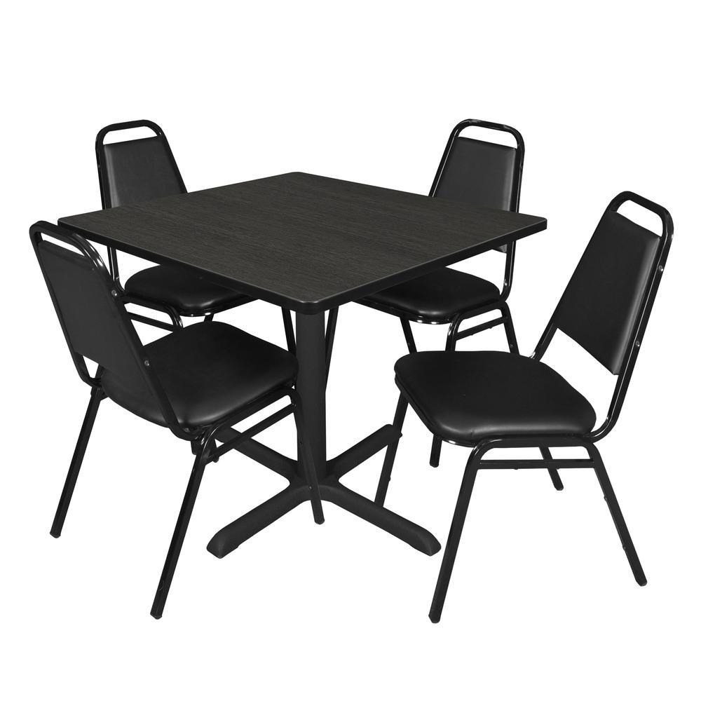 Regency Cain 36 in. Square Breakroom Table- Ash Grey & 4 Restaurant Stack Chairs- Black. Picture 1