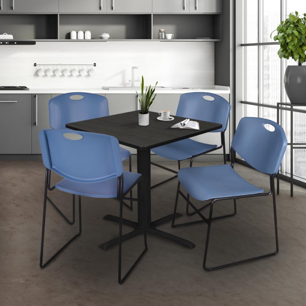 Regency Cain 36 in. Square Breakroom Table- Ash Grey & 4 Zeng Stack Chairs- Blue. Picture 8