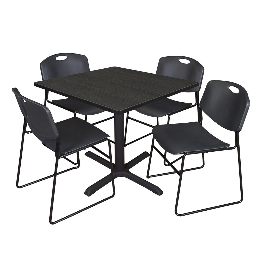 Regency Cain 36 in. Square Breakroom Table- Ash Grey & 4 Zeng Stack Chairs- Black. Picture 1