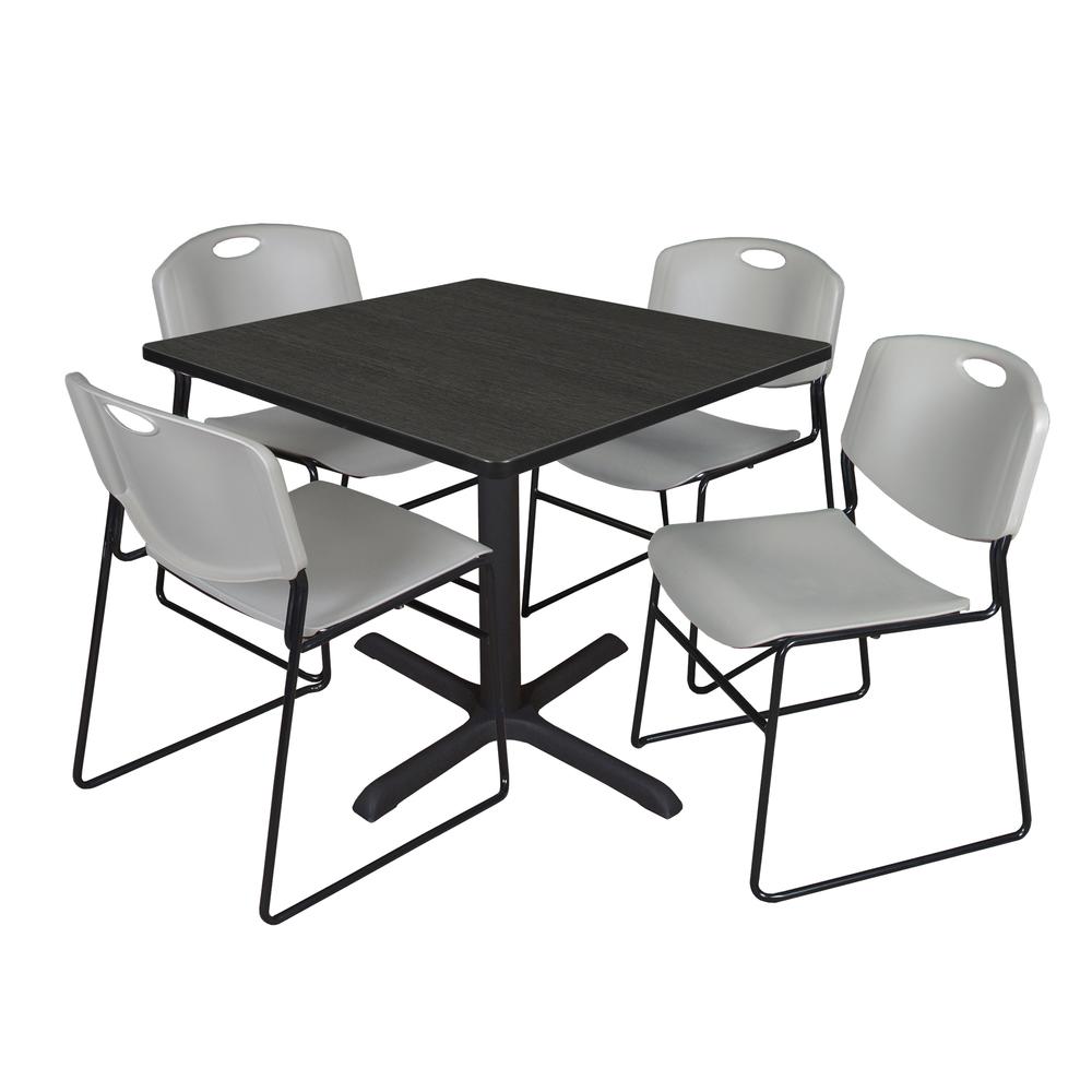 Regency Cain 36 in. Square Breakroom Table- Ash Grey & 4 Zeng Stack Chairs- Grey. Picture 1